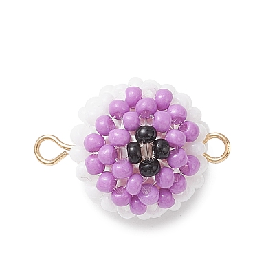 Halloween Glass Peal & Glass Seed Beaded Round Eye Links Connector Charms PALLOY-MZ00948-06-1