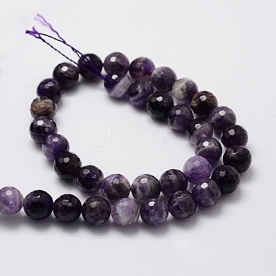 Faceted Round Natural Chevron Amethyst Bead Strands G-L437-22-10mm-1