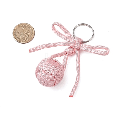 3Pcs Polyester and 304 Stainless Steel Braid Ball Keychains KEYC-JKC01117-1