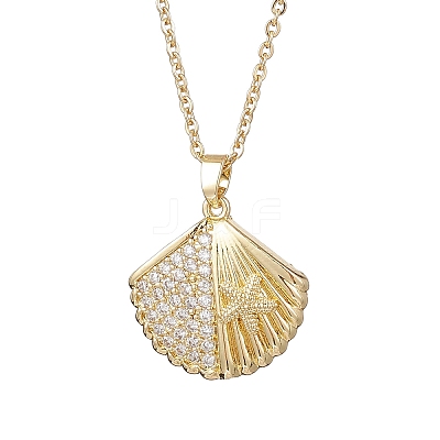 4Pcs 4 Styles Ocean Theme Brass Micro Pave Clear Cubic Zirconia Fish Turtle Shell Shape Pendant 304 Stainless Steel Cable Chain Necklaces for Women NJEW-JN05408-1