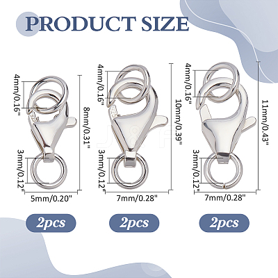 6Pcs 3 Styles 925 Sterling Silver Lobster Claw Clasps STER-ME0001-16-1