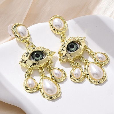Alloy & Resin & Imitation Pearl Dangle Stud Earrings EJEW-M075-02G-1