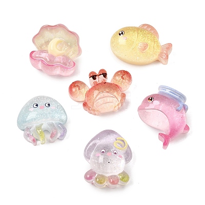 Marine Organism Transparent Resin & Glitter Powder Cabochons RE-CBA2F5E-02-1
