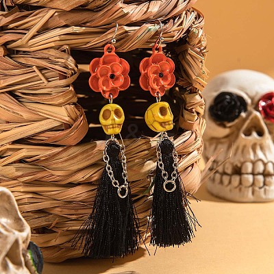 Halloween Alloy & Acrylic & Resin & Glass & Cotton Cord Tassel Dangle Earrings FS-WGA02EE-18-1