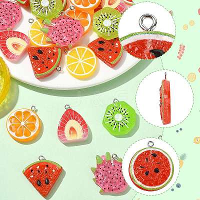 28Pcs 7 Styles Fruit Theme Spray Painted Opaque Resin Pendants RESI-FS0002-43-1