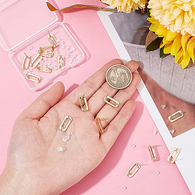 16Pcs Brass Rectangle Stud Earring Findings KK-BC0008-51-1