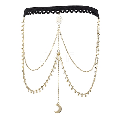 201 Stainless Steel & Brass Layered Star Sun Moon Tassel Thigh Leg Chains AJEW-AN00657-1