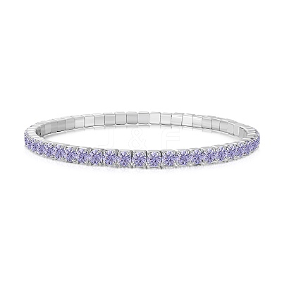 925 Sterling Silver Micro Pave Cubic Zirconia Stretch Bracelets for Women STER-D307-01P-09-1