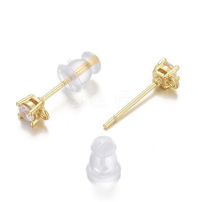 Brass Micro Pave Clear Cubic Zirconia Stud Earring Findings ZIRC-L098-043G-1