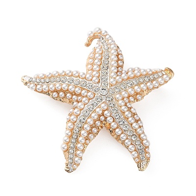 Starfish Alloy Rhinestone Lapel Pins for Backpack Clothes JEWB-H032-01G-1