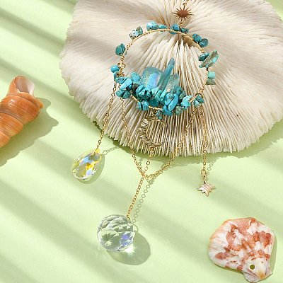 Synthetic Turquoise & Dyed Natural Quartz Crystal with Glass Pendant Decorations HJEW-TA00123-01-1