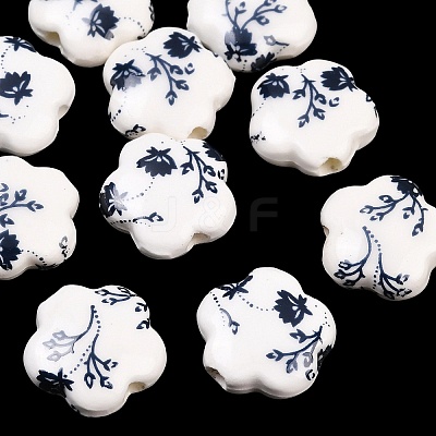 Floral Printed Porcelain Beads PORC-Q166-1-1