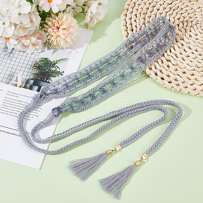 1Pc Cotton and Linen Flower Lace Tassel Waist Belly Belts AJEW-GF0012-32A-1