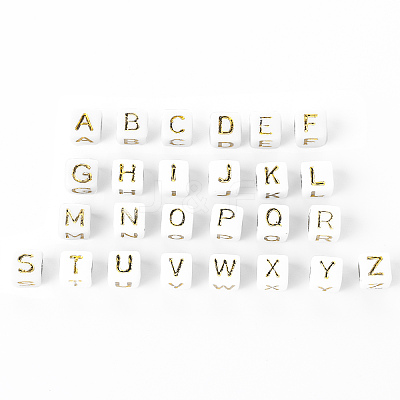 156Pcs 26 Style White Plating Acrylic Letters Beads SACR-YW0001-02-1