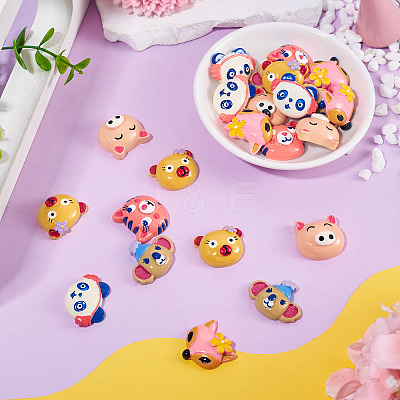 30Pcs 6 Styles Animal Theme Opaque Resin Cabochos RESI-TA0005-21-1