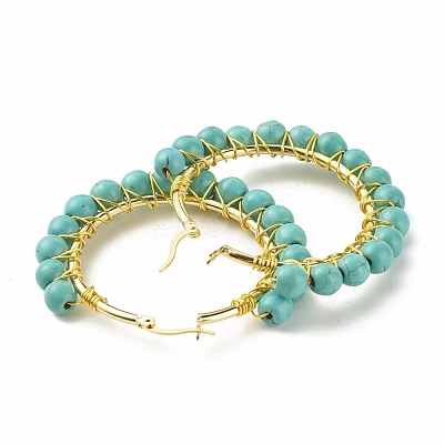 Synthetic Turquoise Beaded Hoop Earrings for Women EJEW-C003-03K-RS-1