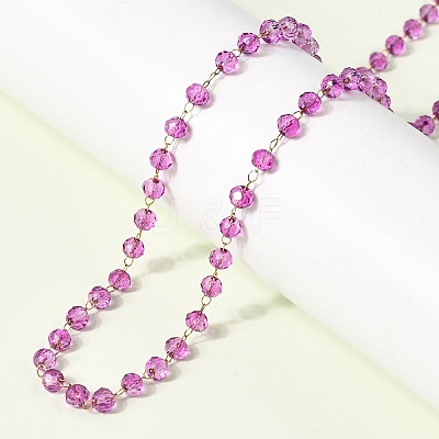 304 Stainless Steel with Glass Faceted Rondelle Bead Handmade Link Chain Birth Stone Necklaces for Women NJEW-G195-01G-08-1