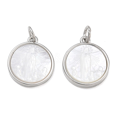 Rack Plating Brass & Natural White Shell Pendants SH-CBA6629-32P-1