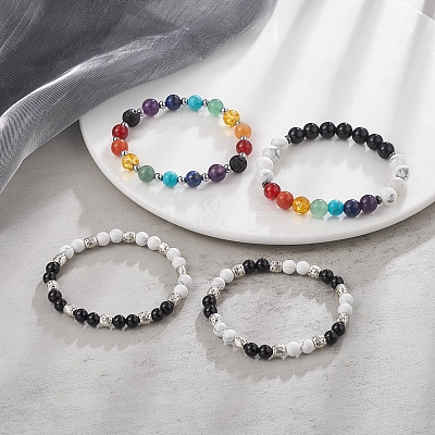 4Pcs 4 Style Natural & Synthetic Mixed Gemstone Strech Bracelets Set BJEW-JB09347-1
