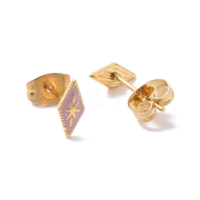 Enamel Rhombus with Star Stud Earrings with 316L Surgical Stainless Steel Pins EJEW-P204-02G-1
