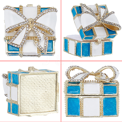 Square Bowknot Alloy Enamel with Crystal Rhinestone Jewelry Magnetic Storage Boxes CON-SP0001-32B-1