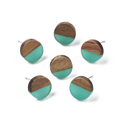 Transparent Resin & Walnut Wood Stud Earrings EJEW-N017-008-A04-1