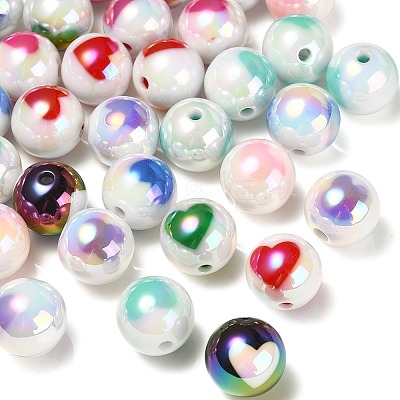 100Pcs Two Tone UV Plating Opaque Acrylic Beads OACR-CJ0001-34-1