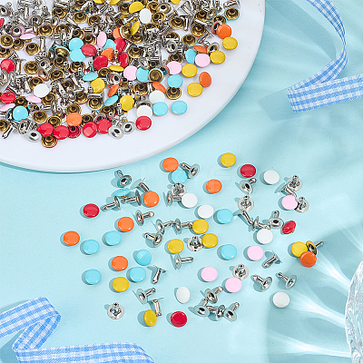 180Pcs Flat Round Baking Paint  Zinc Alloy Snap Rivet Butt Screw FIND-GF0009-30A-1