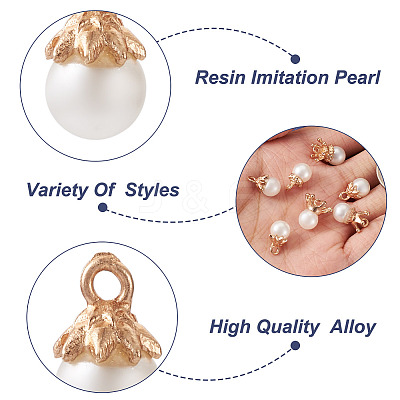 50Pcs 5 Styles Resin Imitation Pearl Pendants RESI-CD0001-16-1