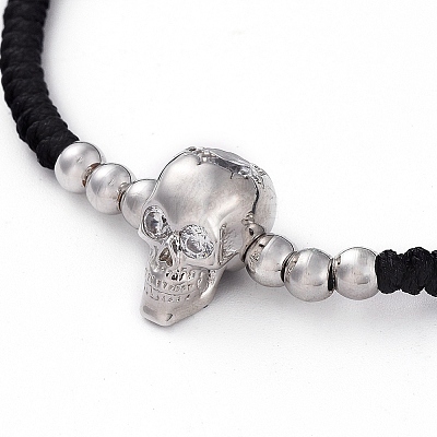 Skull Adjustable Brass Nylon Thread Braided Bracelets BJEW-JB04984-03-1