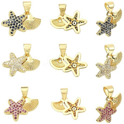 3Pcs 3 Colors Brass Micro Pave Cubic Zirconia Charms KK-YW0004-48-1