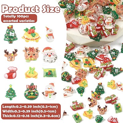 100Pcs Christmas Theme Opaque Resin Cabochons CRES-YW0002-56-1