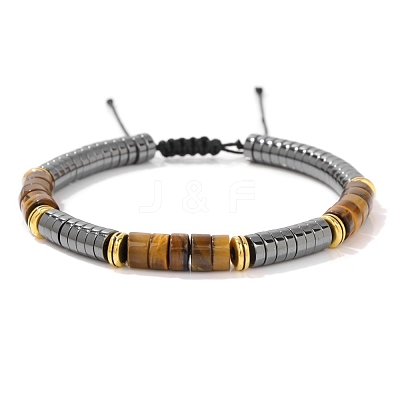 Natural Tiger Eye and Synthetic Non-Magnetic Hematite Braided Bead Bracelets PW-WG89106-02-1