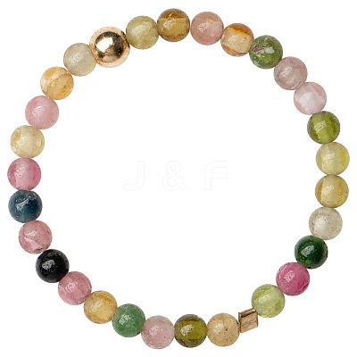 Natural Rainbow Tourmaline Round Beaded Finger Rings WGDC3AE-02-1