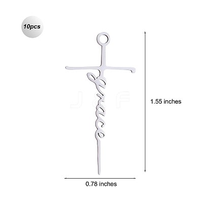 10Pcs Grace Cross Charm Pendant Cross Faith Charm Necklace Stainless Steel Pendant for Christian Religious Jewelry Gifts Making JX522A-1