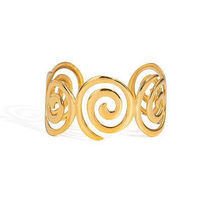 304 Stainless Steel Spiral Open Cuff Bangles for Women EA0743-1-1