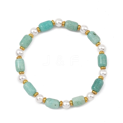 Natural Amazonite & Shell Pearl & Brass Beads Stretch Bracelets for Women BJEW-JB13865-03-1