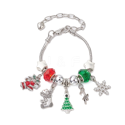 Christmas Theme Glass & Alloy European Beads Bracelets for Women BJEW-JB11198-03-1