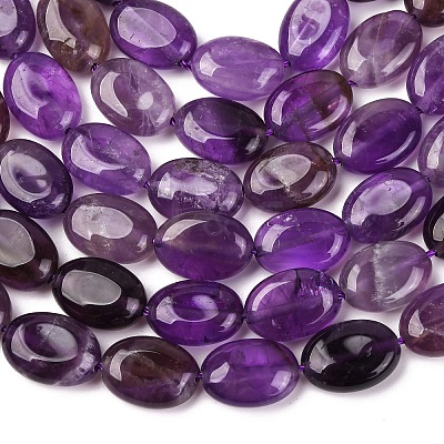 Natural Amethyst Flat Oval Bead Strands G-M206-20-1