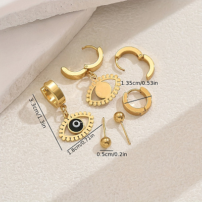 3 Pairs 3 Styles 201 Stainless Steel Earrings Sets QS4475-3-1