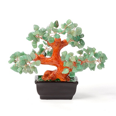 Natural Green Aventurine Chips Money Tree Bonsai Display Decorations DJEW-B007-08A-1