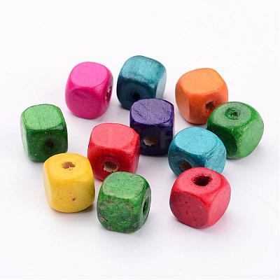 Mixed Lead Free Cube Natural Wood Beads X-YTB027-1