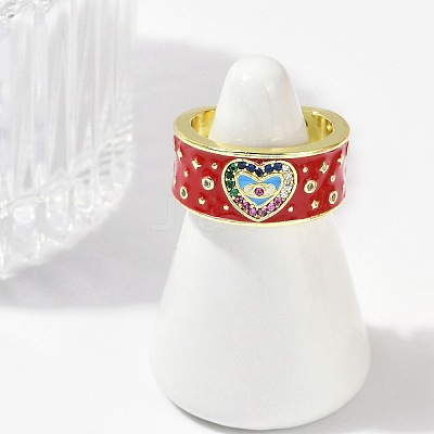 Brass Micro Pave Cubic Zirconia Enamel Cuff Rings for Women RJEW-L113-019G-02-1