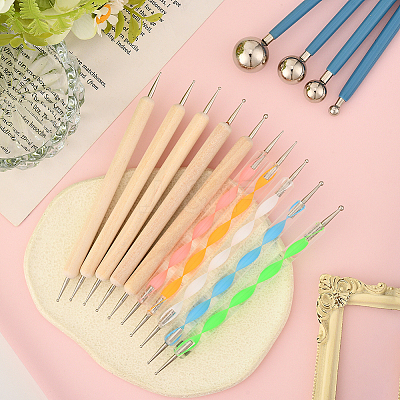 14Pcs 3 Styles Plastic & Wood Double Heads Modeling Clay Sculpting Tools Set TOOL-SP0003-22-1