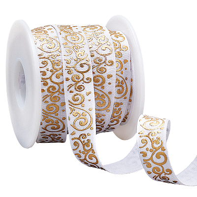 10Yards Gold Stamping Flower Polyester Elastic Cord OCOR-WR0001-49B-1