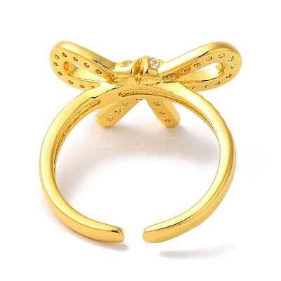 Bowknot Brass Micro Pave Clear Cubic Zirconia Open Cuff Rings for Women LS-RJEW-C098-27G-1