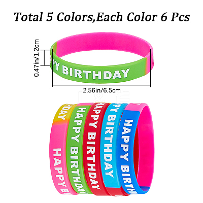 30Pcs 5 Colors Word HAPPY BIRTHDAY Silicone Cord Bracelets Set Wristband BJEW-GF0001-14B-1