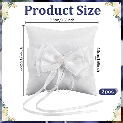 Square Polyester with Plastic Pearl Flower Wedding Finger Ring Display Pillow RDIS-WH0016-24A-1