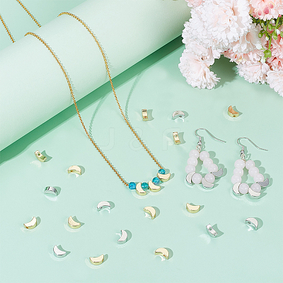 50Pcs 2 Colors Moon Brass Beads KK-BBC0016-76-1