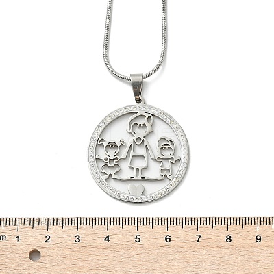 201 Stainless Steel Crystal Rhinestone Ring with Family Pendant Necklaces for Mother's Day Gift NJEW-P327-04P-A-1